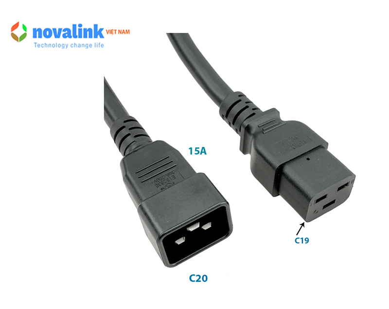 Dây nguồn C19 C20 dài 1m Novalink NV-56001A , 14AWG, 15A Cao cấp